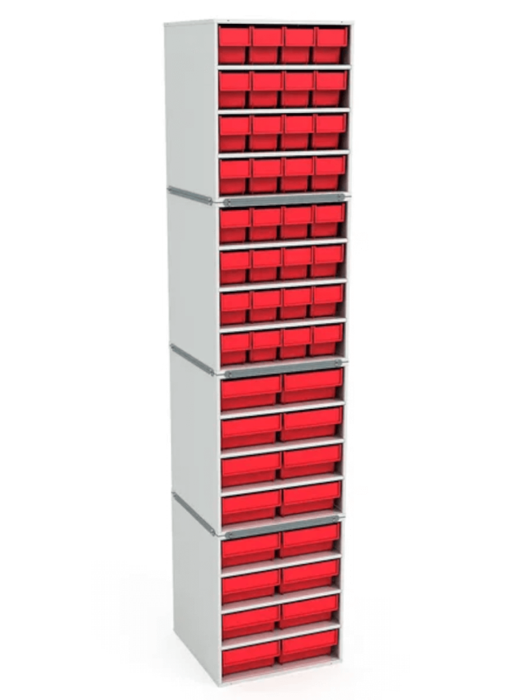 .Стационарная кассетница ДиКом (на 4 яруса) с красными ящиками купить в Петрозаводске