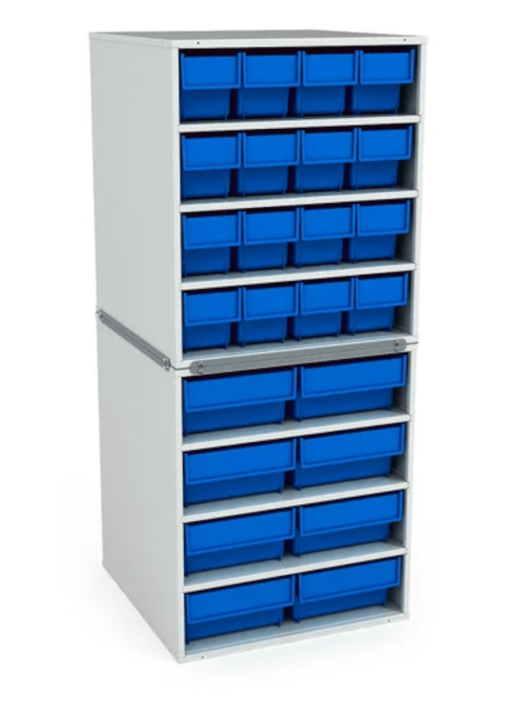 Стационарная кассетница ДиКом (на 2 яруса) с синими ящиками купить в Петрозаводске