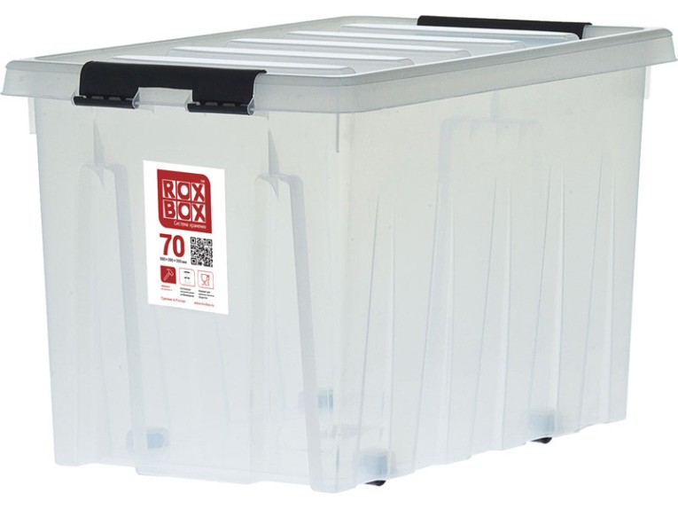 Контейнер Rox Box Original 70 (580х390х350 мм с крышкой и клипсами, на роликах, прозрачный) купить в Петрозаводске