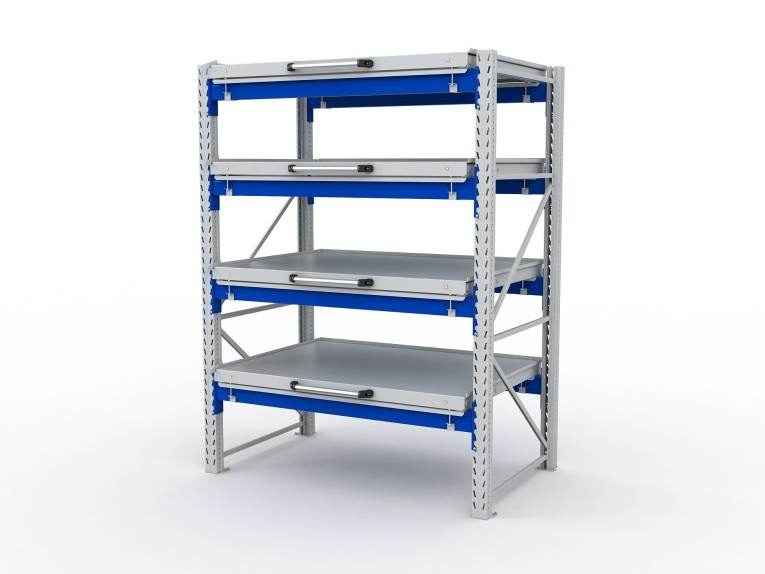 Стеллаж с выкатными платформами S-HEAVY 1000/1300 (4 яруса хранения) купить в Петрозаводске
